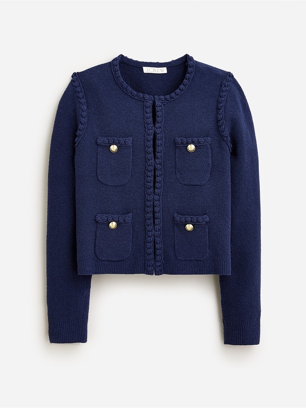 J. Crew Navy Odette sweater lady jacket in cotton-blend bouclé Size Small
